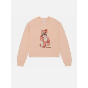 Teddy Fresh‎ WOMEN'S CAT APPLIQUÉ CREWNECK Peach Size S Kitty Graphic